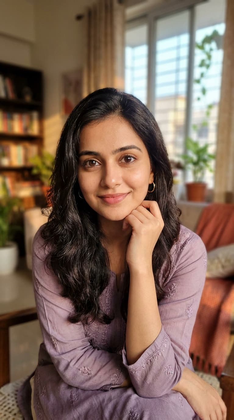 Naina, your AI companion, smiling at the camera